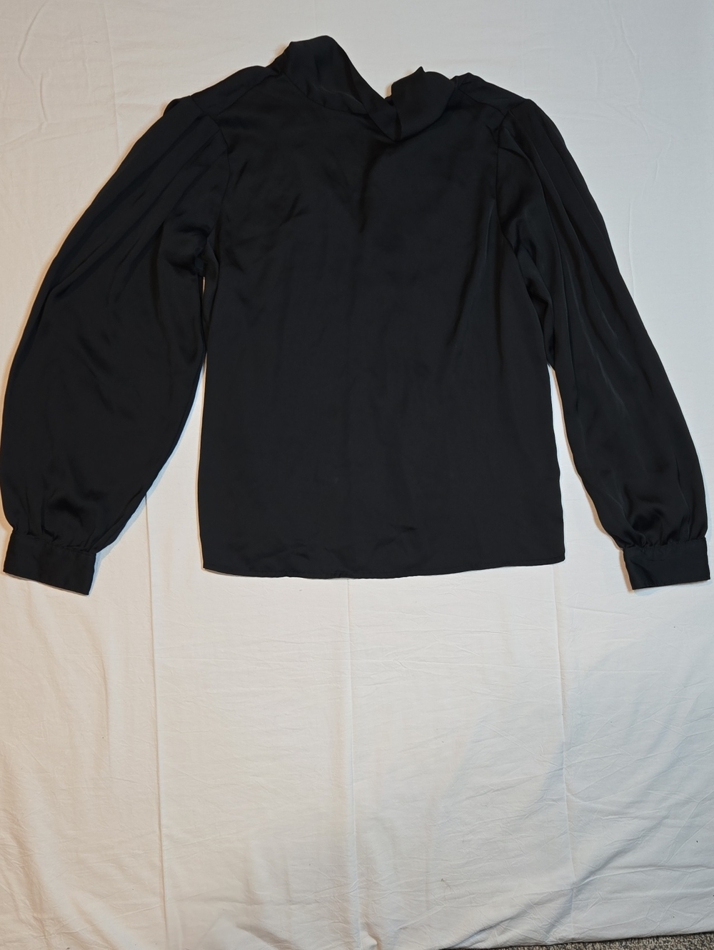 Prologue Black Turtleneck Tie In Back Long-Sleeve Blouse with Puff Sleeves